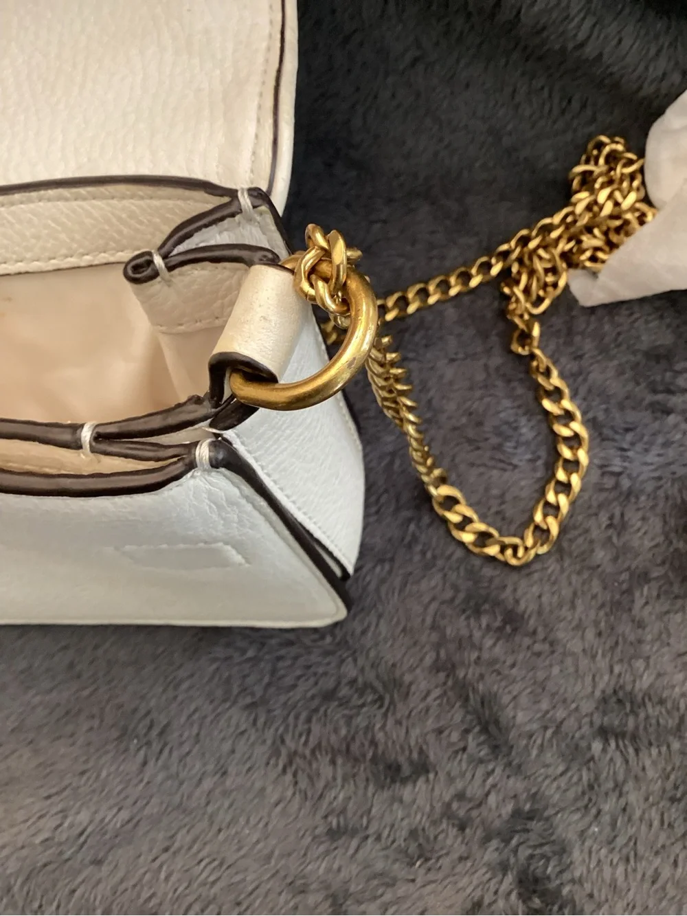 Tory Burch Cream Leather Chain Mini Shoulder Bag with Gold Hardware